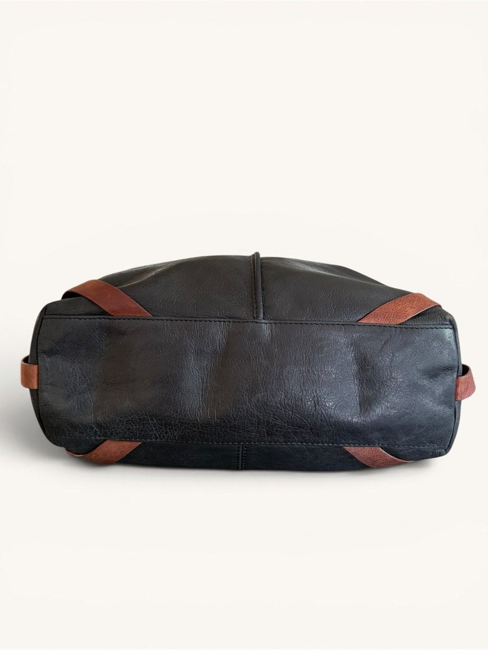 Lucky Brand Black Leather Tote with Brown Straps - Picture 12 of 16